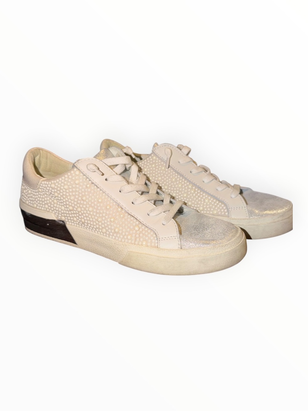 Dolce Vita Cream Pearl-Studded Low-Top Sneakers